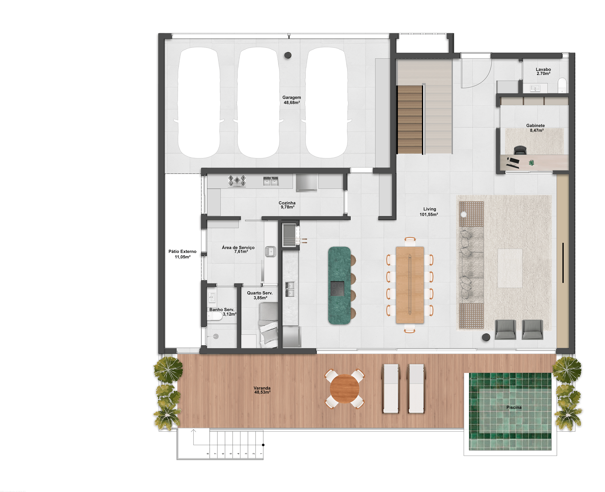 432,97m² | Padrão | Térreo | 5 Suítes + Gabinete