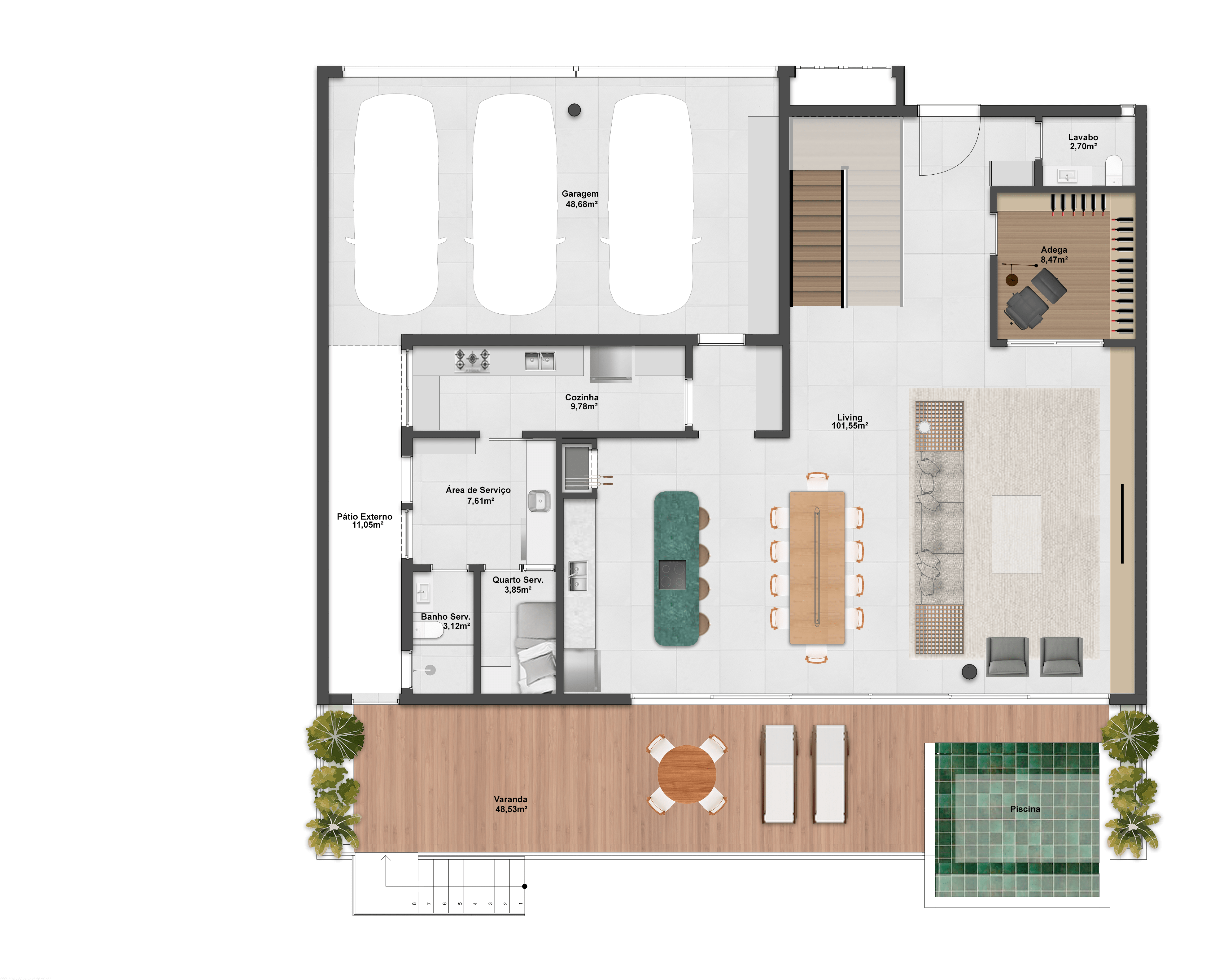 432m² | Opção 2 | Térreo | 4 Suítes + Adega