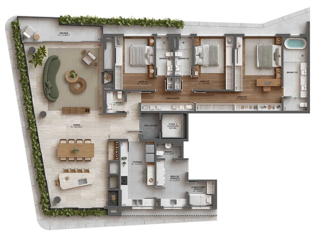 Apartamento Final 01 | T1 | 3 Suítes