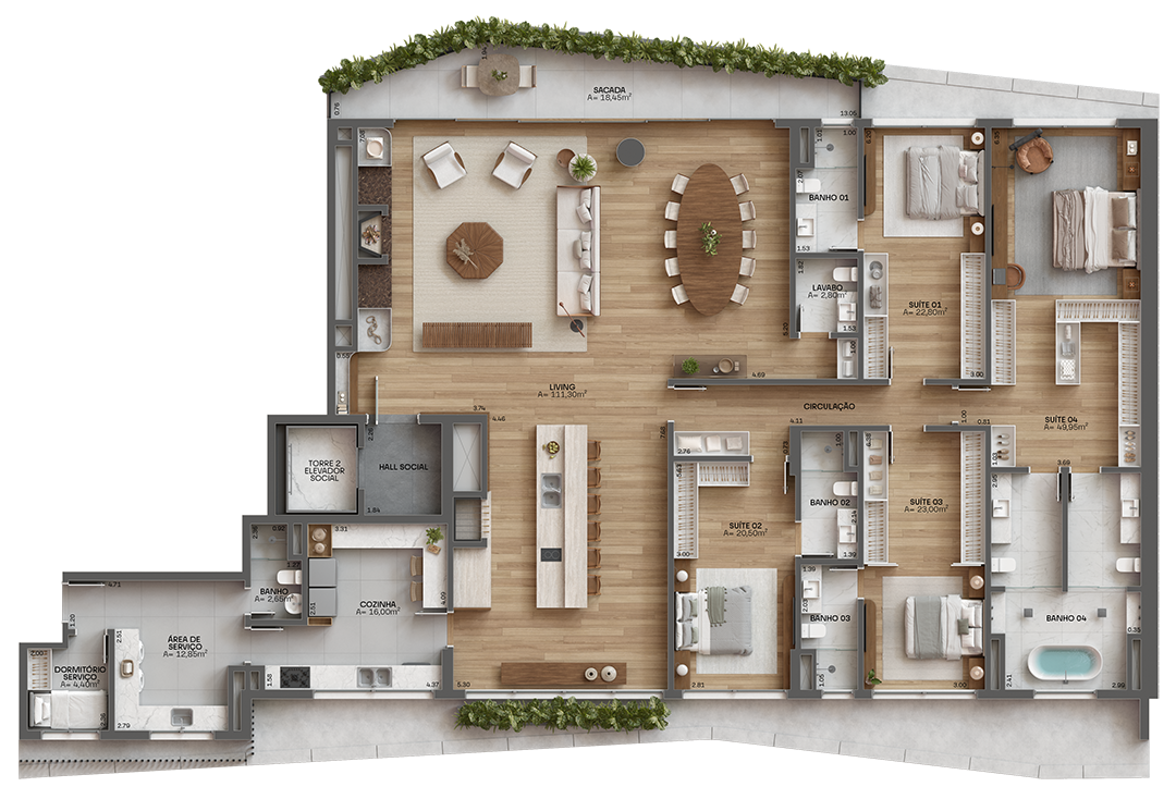 Apartamento Final 01 | T2 | 4 Suítes
